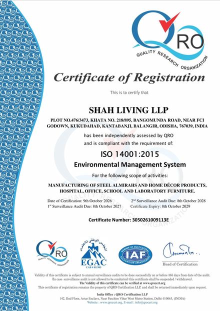 ISO 14001:2015 certificate issued to Shah Living LLP