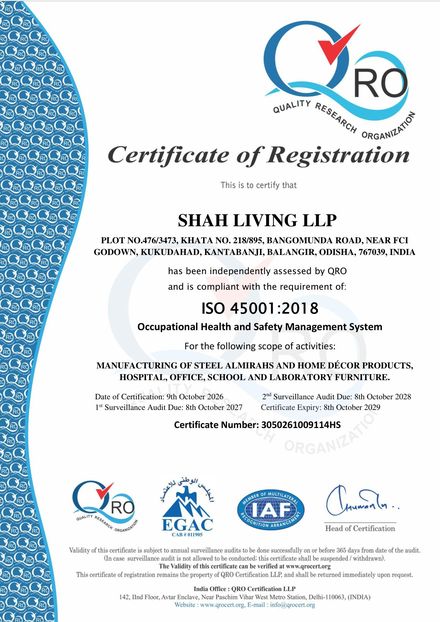 ISO 45001:2018 certificate issued to Shah Living LLP